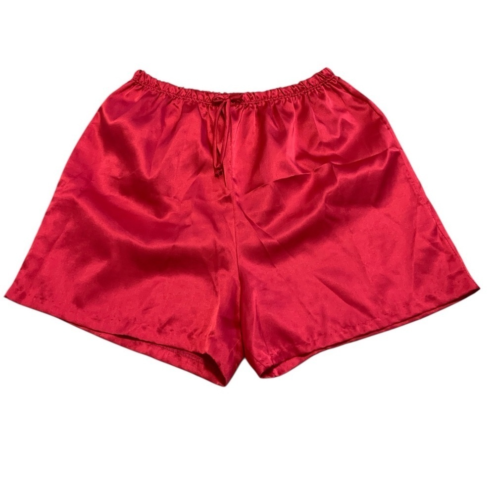 Vintage 70s Bright Pink Red Satin Silky Sleep Shorts Pajama Bottoms M Drawstring